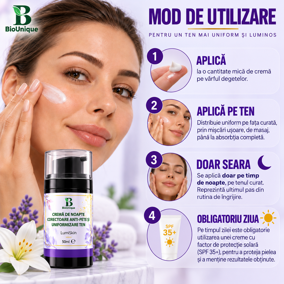 Cremă de noapte corectoare anti-pete și uniformizare ten, 50 ml