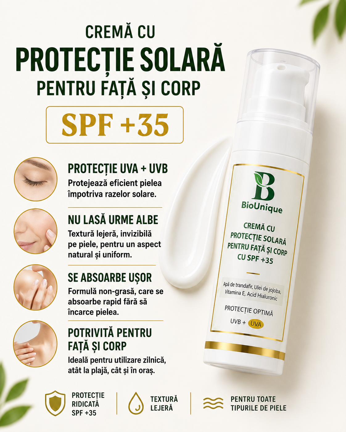 Cream with sun protection factor +35 for face and body 100 ml