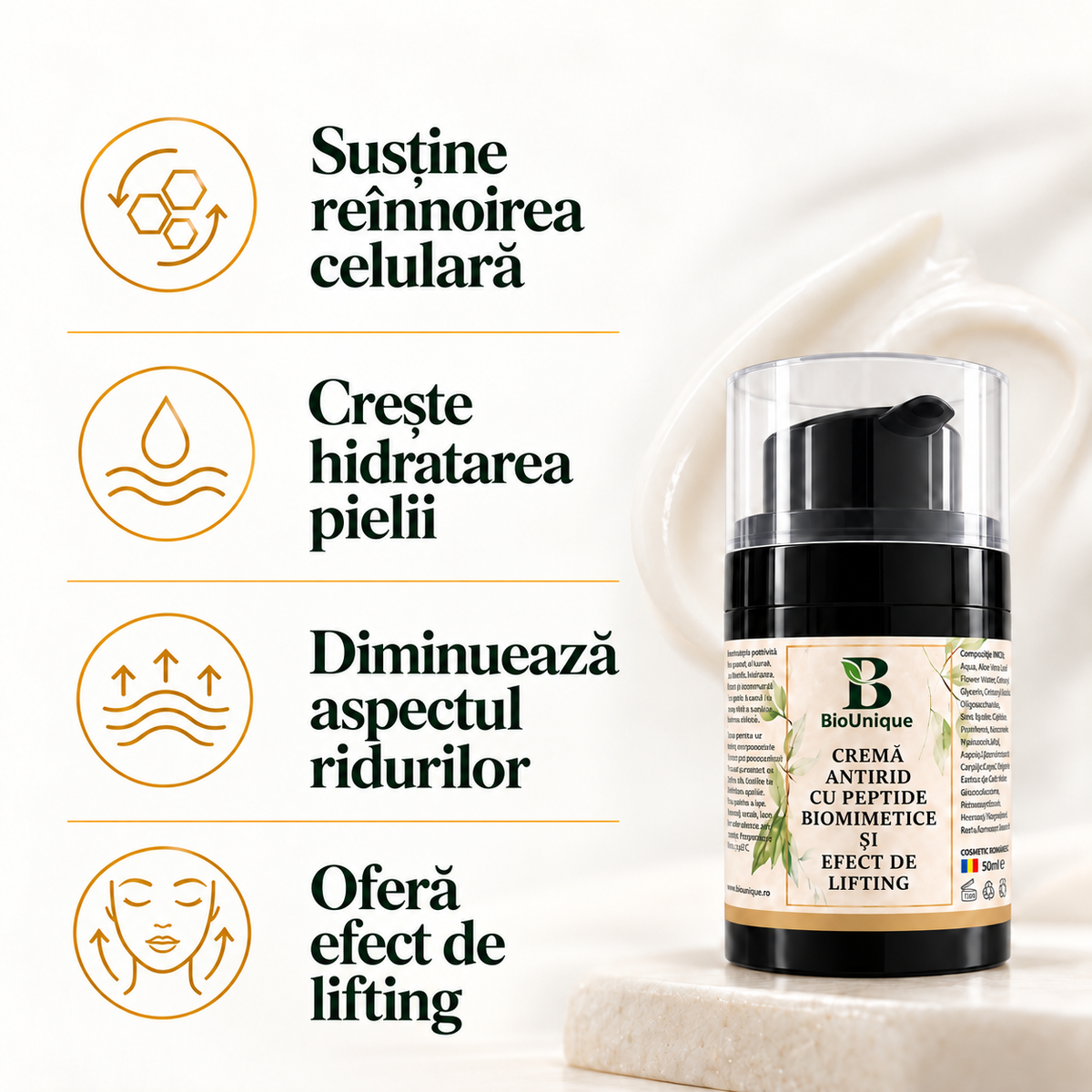 Crema antirid cu peptide biomimetice si efect de lifting, 50 ml