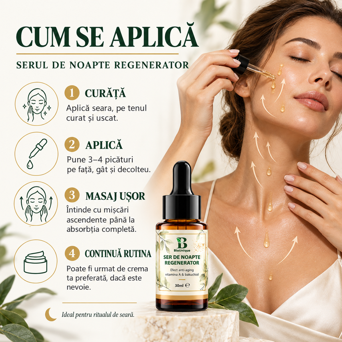 Ser de noapte anti-aging regenerator cu vitamina A si bakuchiol, 30 ml