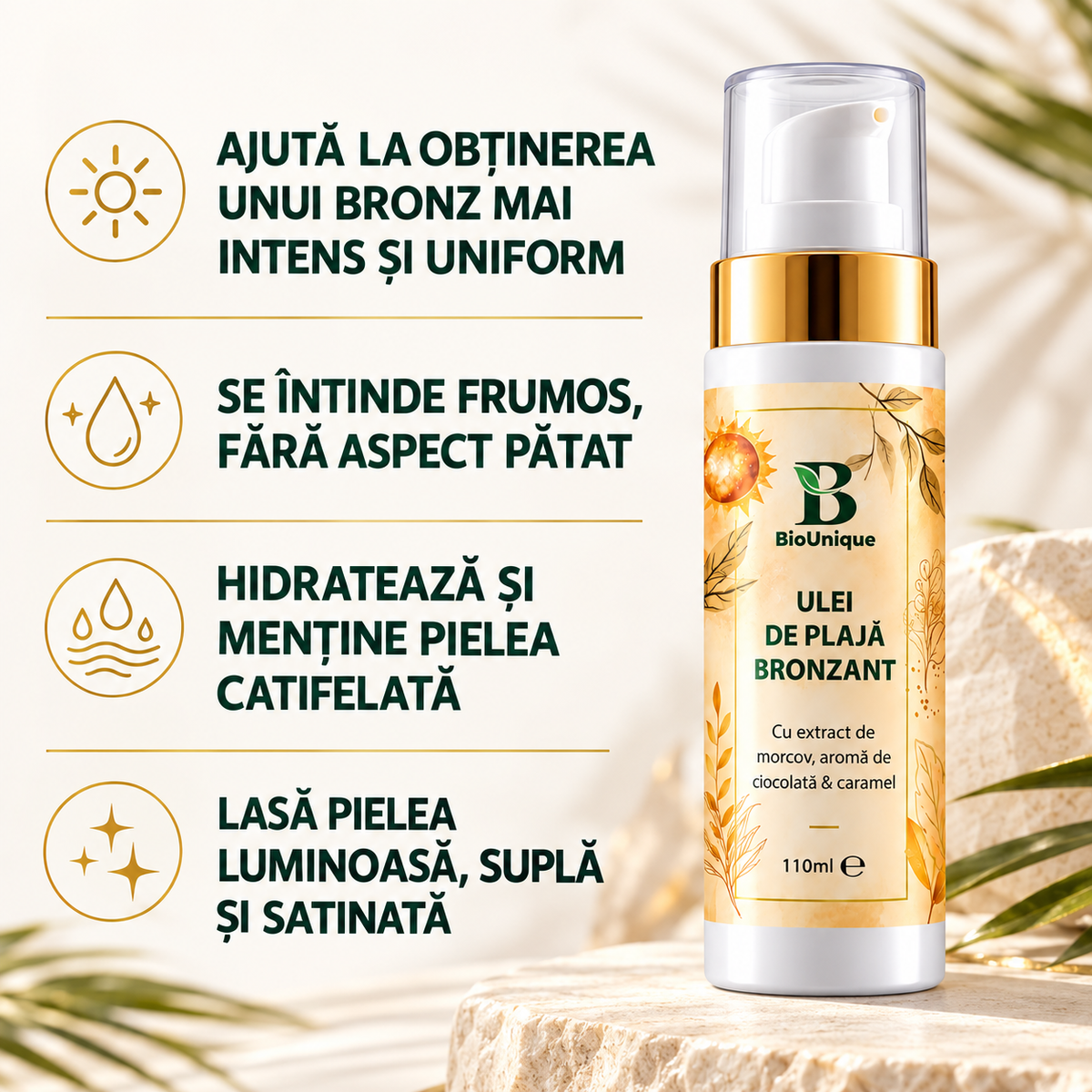 Ulei de plajă bronzant cu extract de morcov, aroma de ciocolată și caramel, 110 ml
