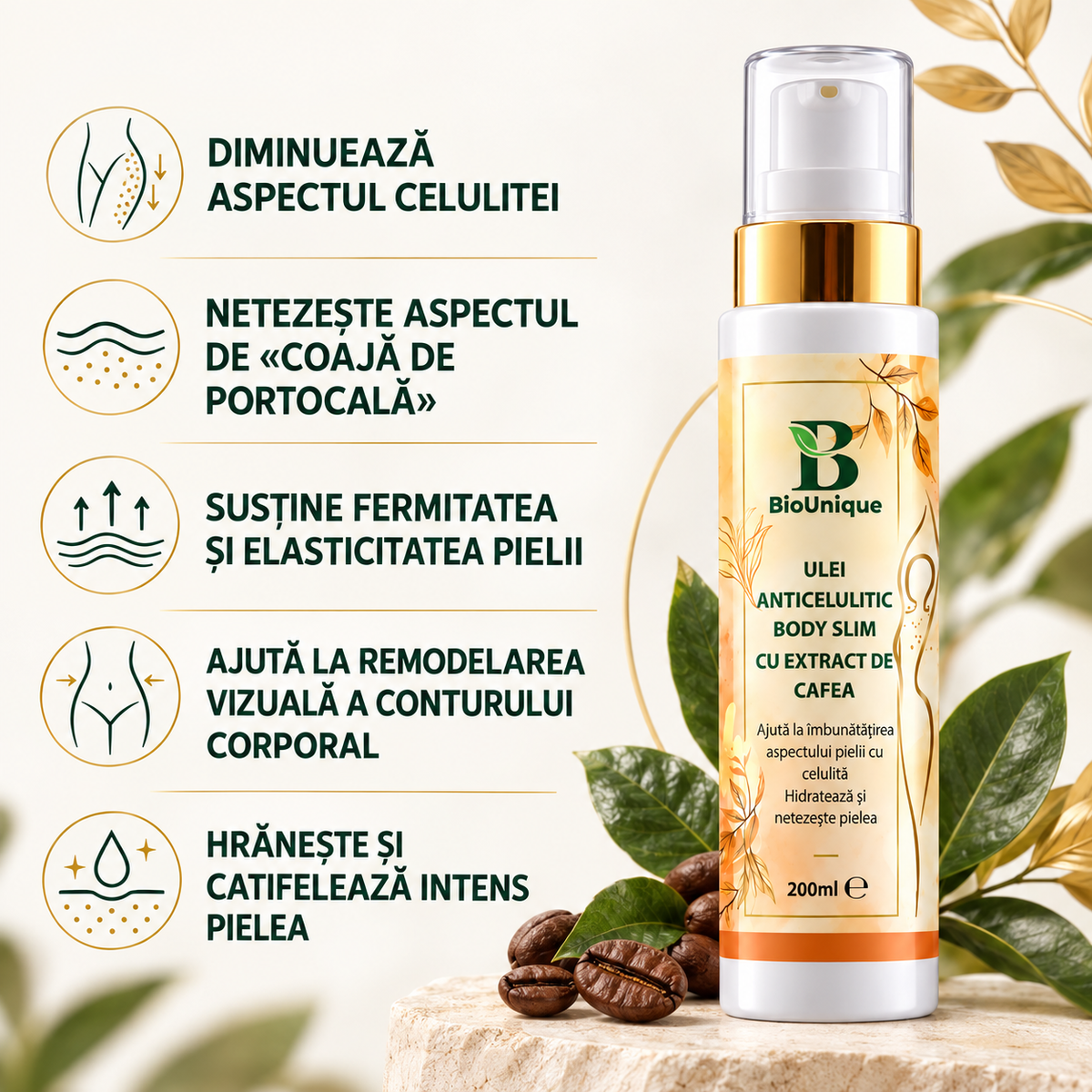 Ulei anticelulitic pentru remodelarea corpului, hidratare si fermitate, 200 ml