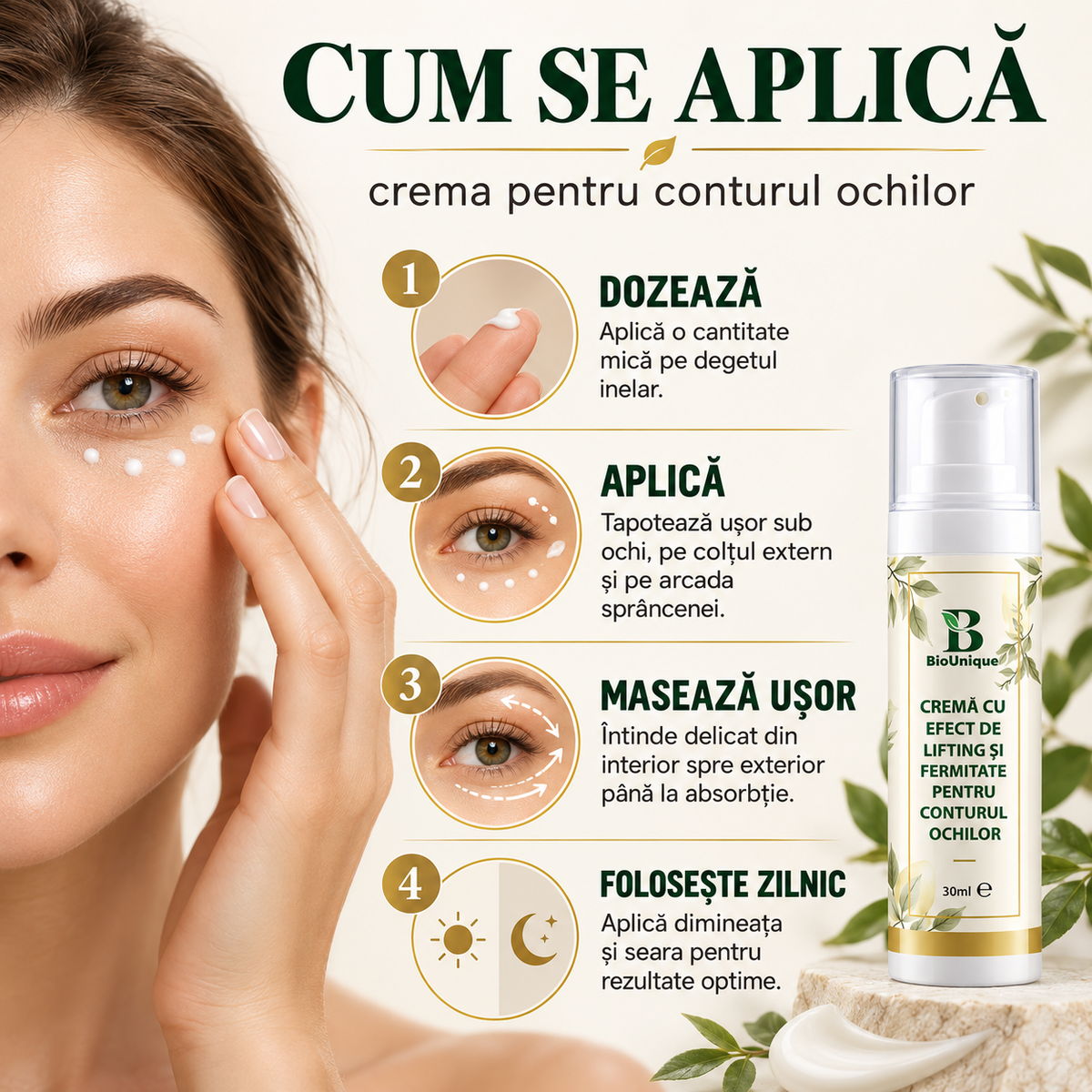 Cremă cu efect de lifting și fermitate pentru conturul ochilor cu TENS’UP 10%, 30 ml