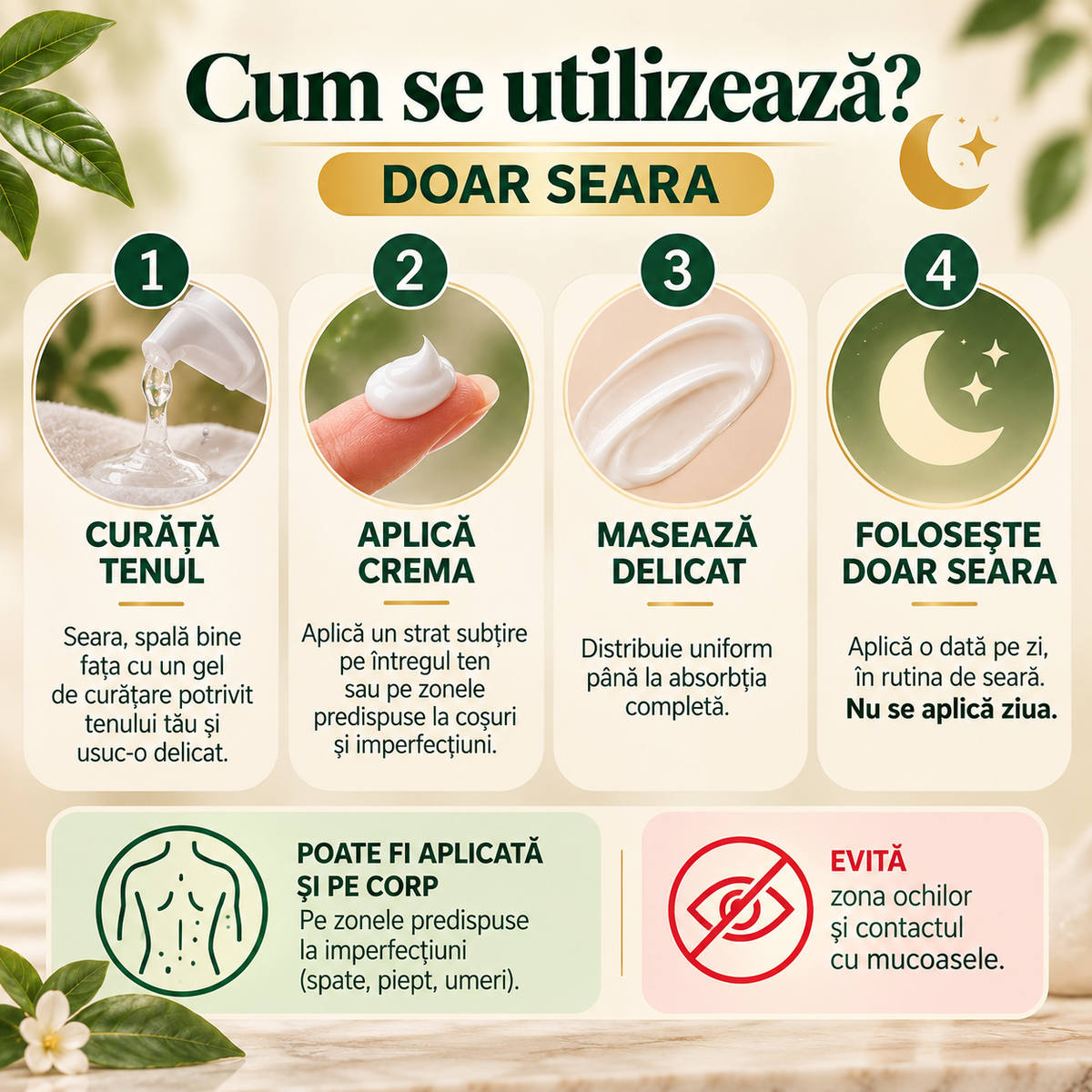 Cremă antiacneică de noapte cu neem, niacinamida si tea tree, 50 ml