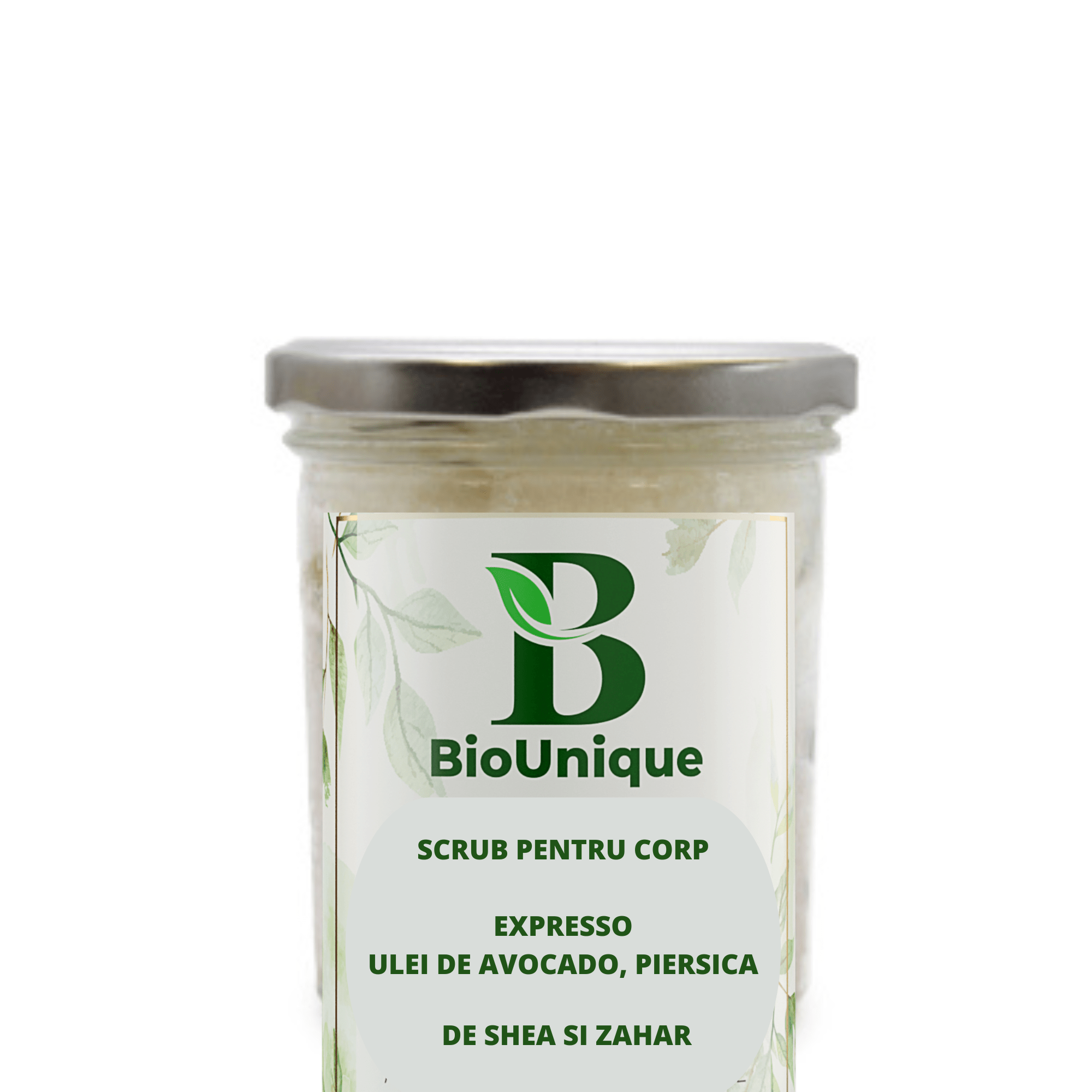 Scrub de corp cu zahar,unt de Shea și Uleiuri vegetale - Expresso - BioUnique