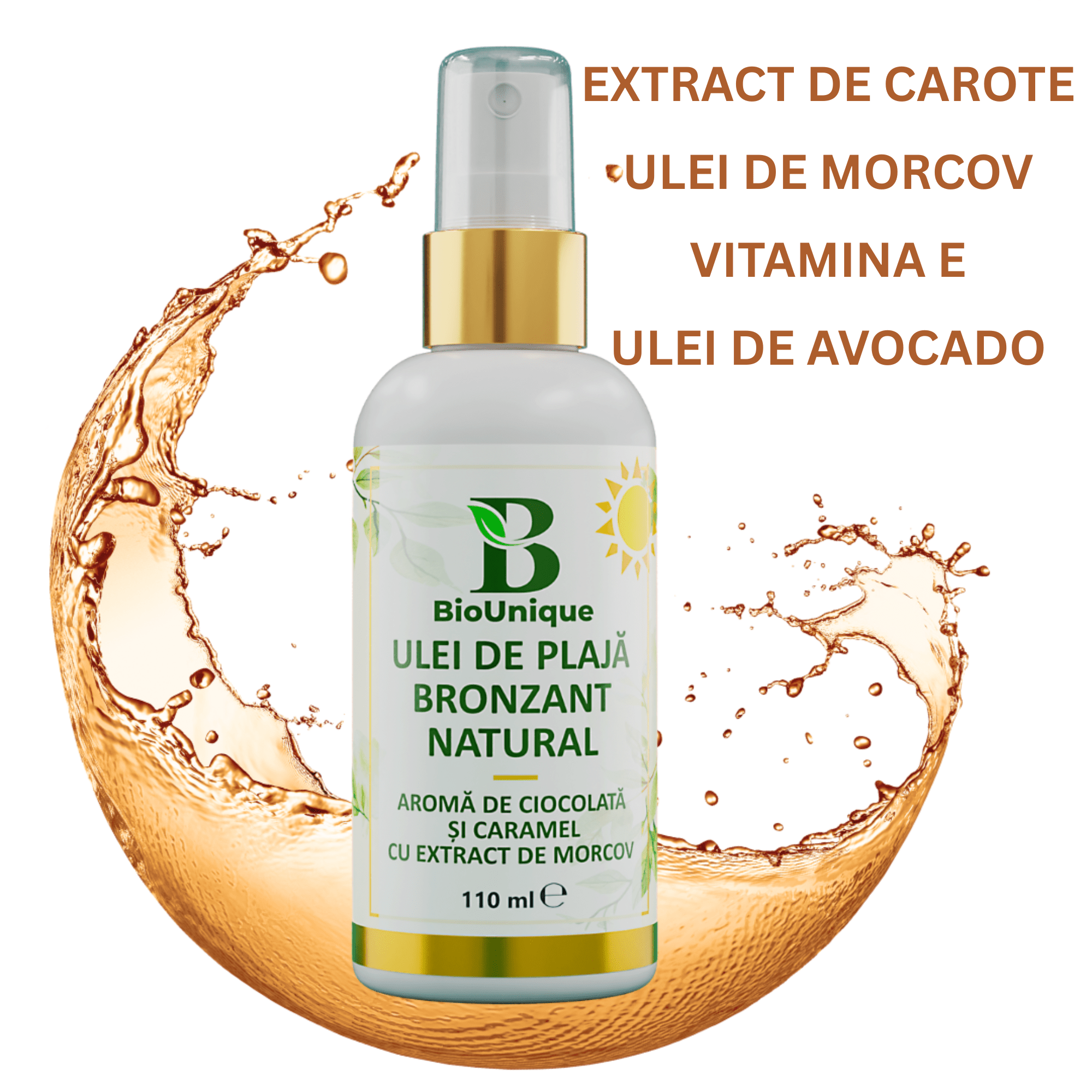 Ulei de Plajă Bronzant cu Aroma de Ciocolată și Extract de Morcov - BioUnique