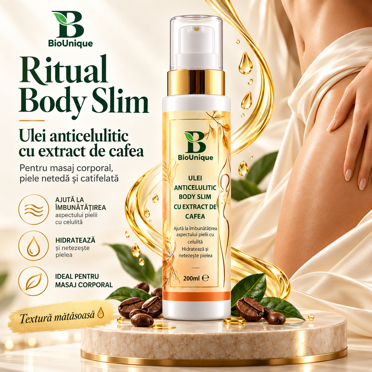 Ulei anticelulitic pentru remodelarea corpului, hidratare si fermitate, 200 ml