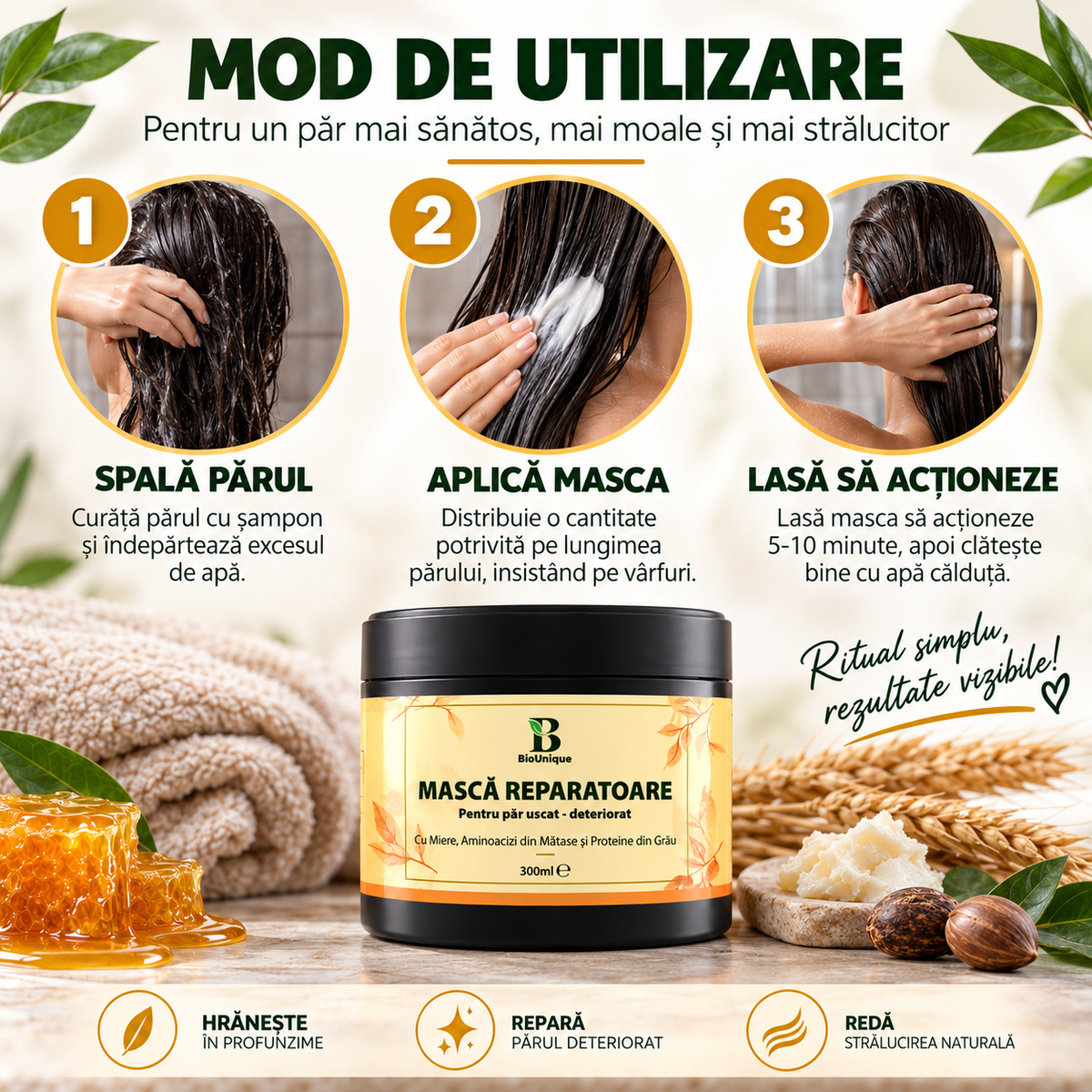 Moisturizing and Repairing Hair Balm with Honey, Shea, Coconut and Keratin 100 ml