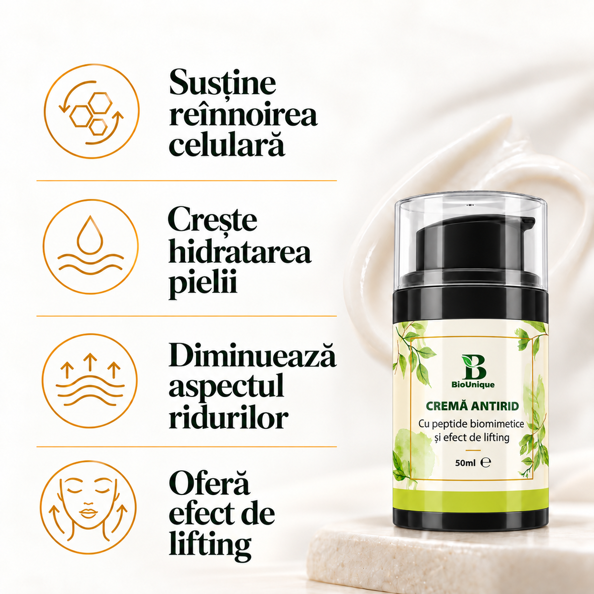 Crema antirid cu peptide biomimetice si efect de lifting, 50 ml
