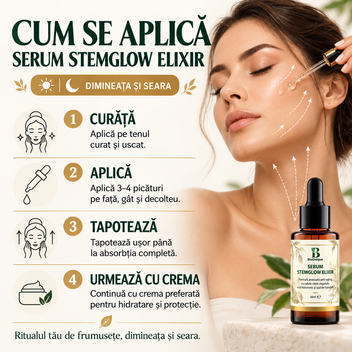 Serum stemglow elixir hidratant cu celule stem și acid hialuronic, 30 ml