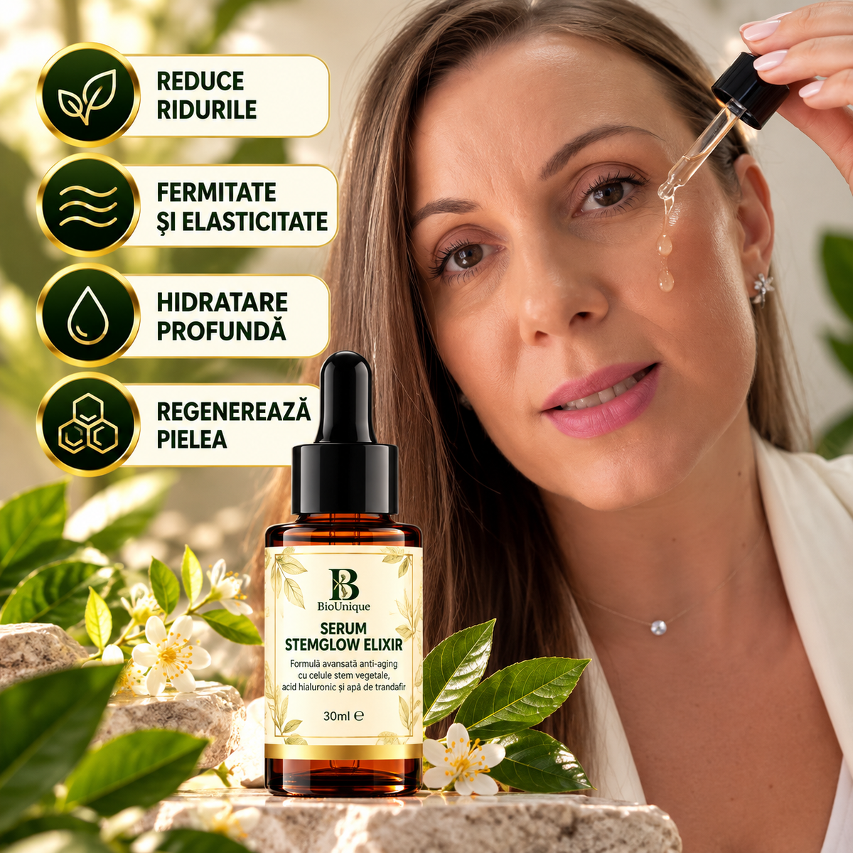 Serum stemglow elixir hidratant cu celule stem și acid hialuronic, 30 ml
