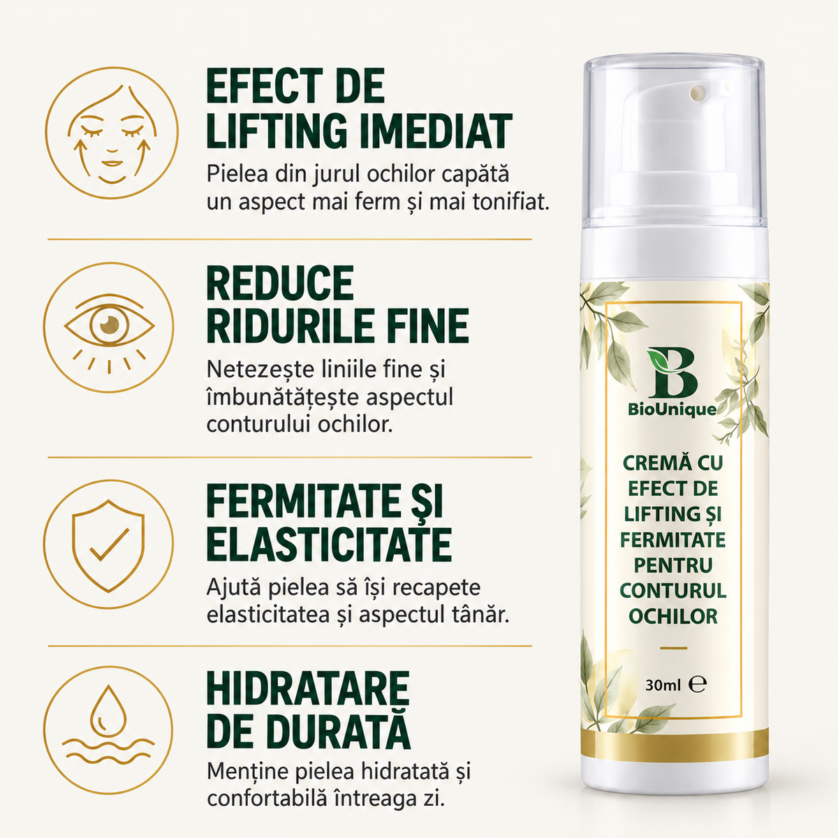 Cremă cu efect de lifting și fermitate pentru conturul ochilor cu TENS’UP 10%, 30 ml