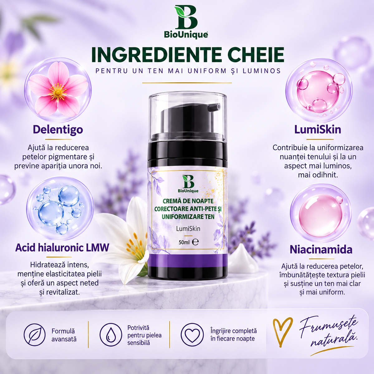 Cremă de noapte corectoare anti-pete și uniformizare ten, 50 ml