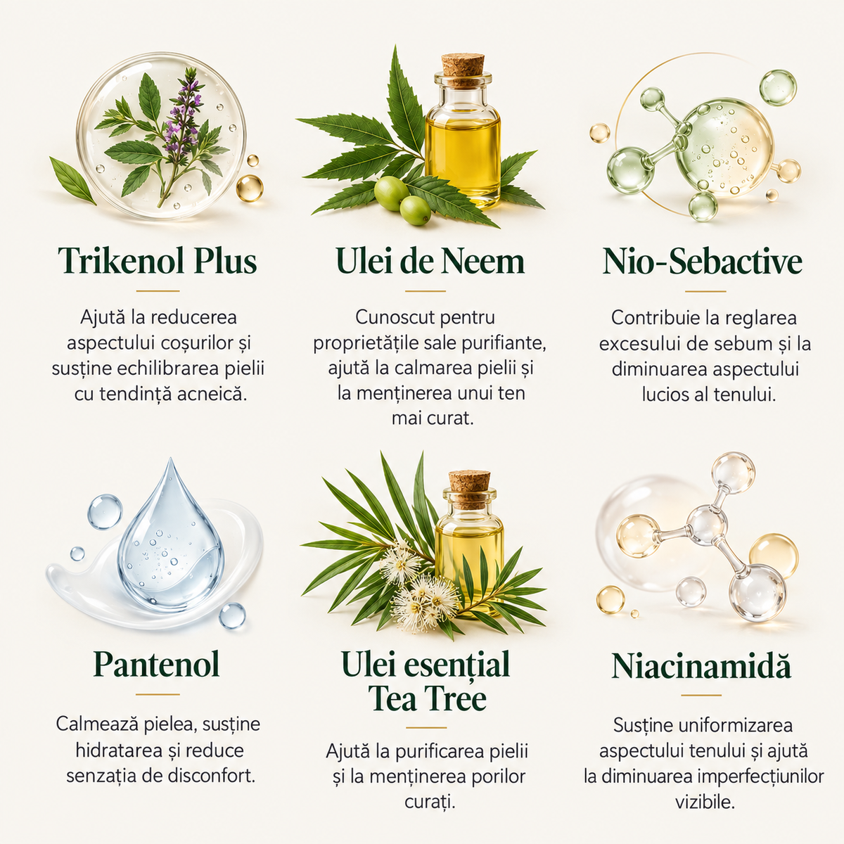 Cremă antiacneică de noapte cu neem, niacinamida si tea tree, 50 ml