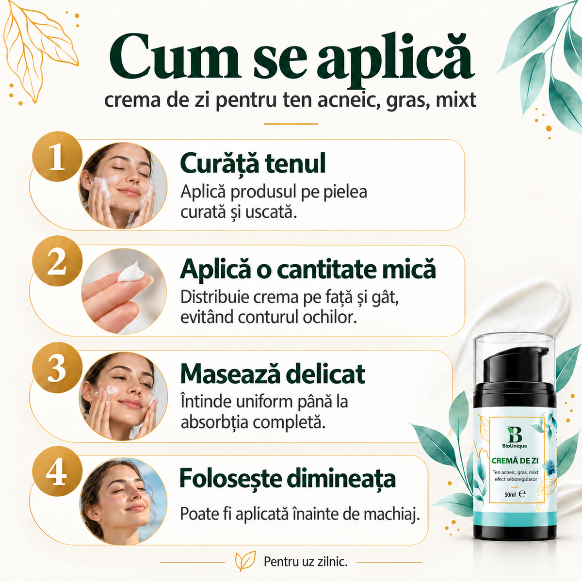 Cremă de zi seboregulatoare pentru ten gras, mixt și acneic, 50 ml