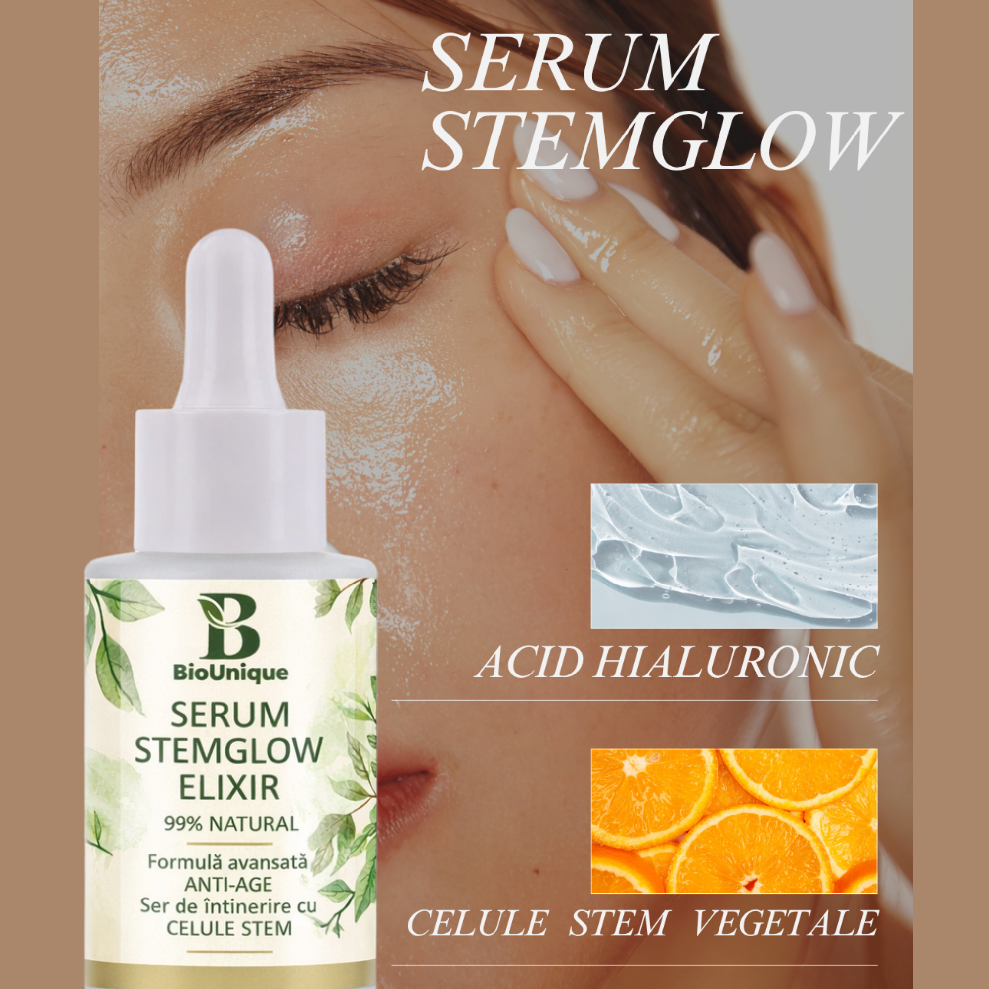 Serum Stemglow Elixir - Ser Anti-Aging cu Celule Stem din Portocal și Acid Hialuronic