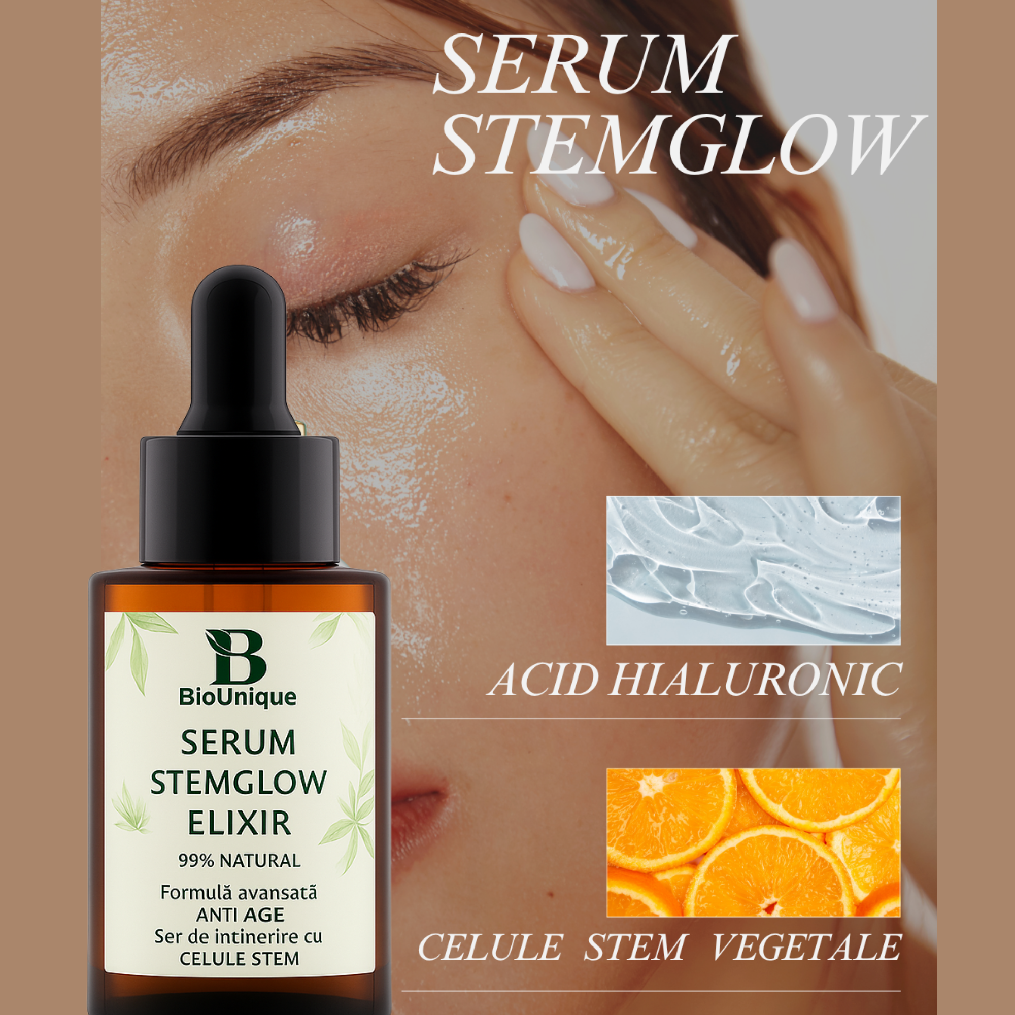 Serum Stemglow Elixir - Ser Anti-Aging cu Celule Stem din Portocal și Acid Hialuronic